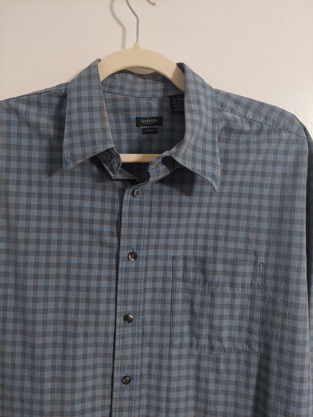 Van Heusen Blue Plaid Men's Button-Down Shirt